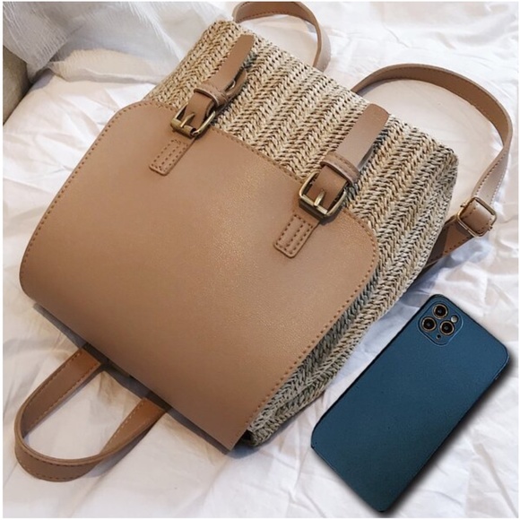 Khaki Vegan Leather Buckle Detail Zipper Mini Backpack main image 6